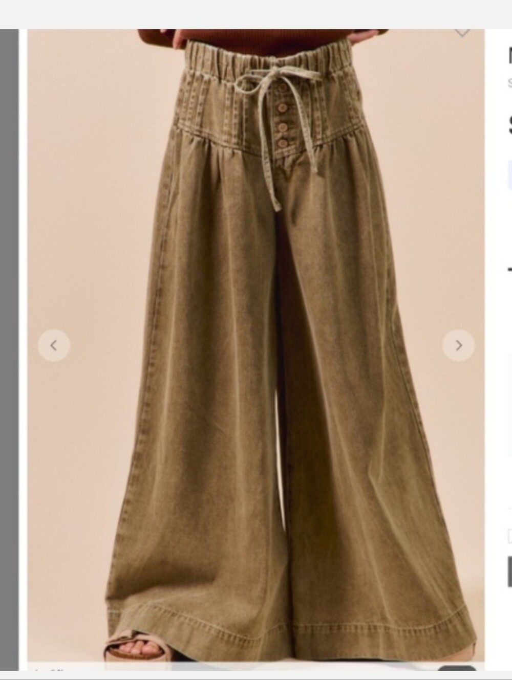 So Me "The Cape" So Me Wide Leg Pintuck Jeans, Color:Olive / Size: L
